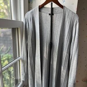 Talbots Silver Long-Line Silver Metallic Open-Front Cardigan Sz 1X